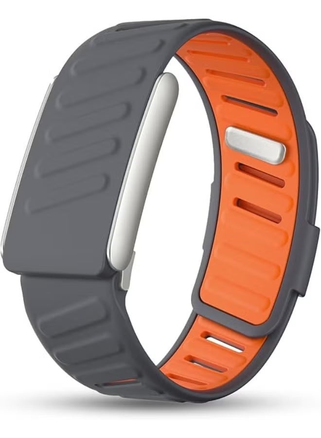 أكاليكس سوار معصم سيليكون متين ومريح متوافق مع سوار WHOOP 5.0، سوار رياضي بديل مقاوم للماء وقابل للتعديل مصنوع من السيليكون الناعم والمتين والمسامي للرجال والنساء مع موصل إطار معدني (رمادي داكن برتقالي) - Image 1